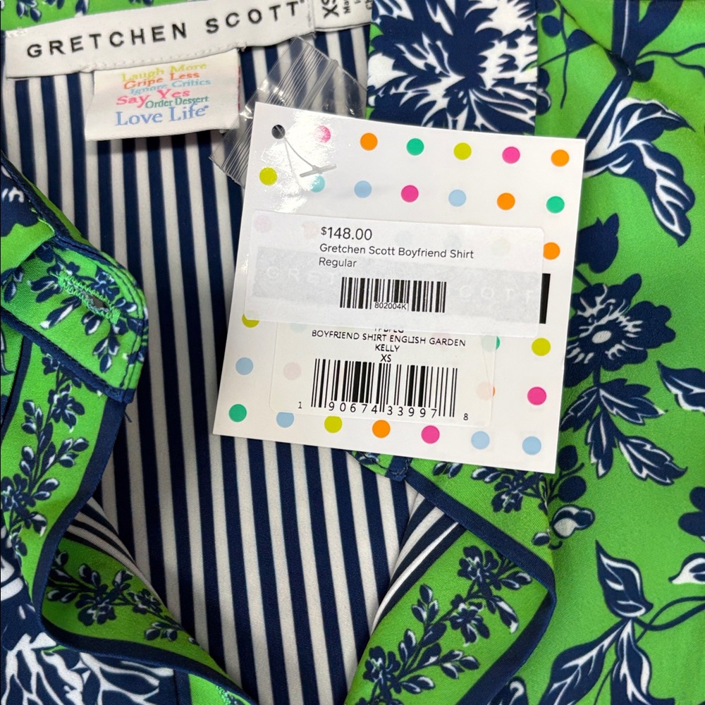 Gretchen Scott Designs Green and Navy Floral boyfriend English garden Shirt New - Picture 3 of 4